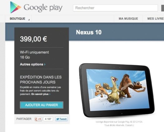 La Nexus 10 de nouveau en vente sur Google Play