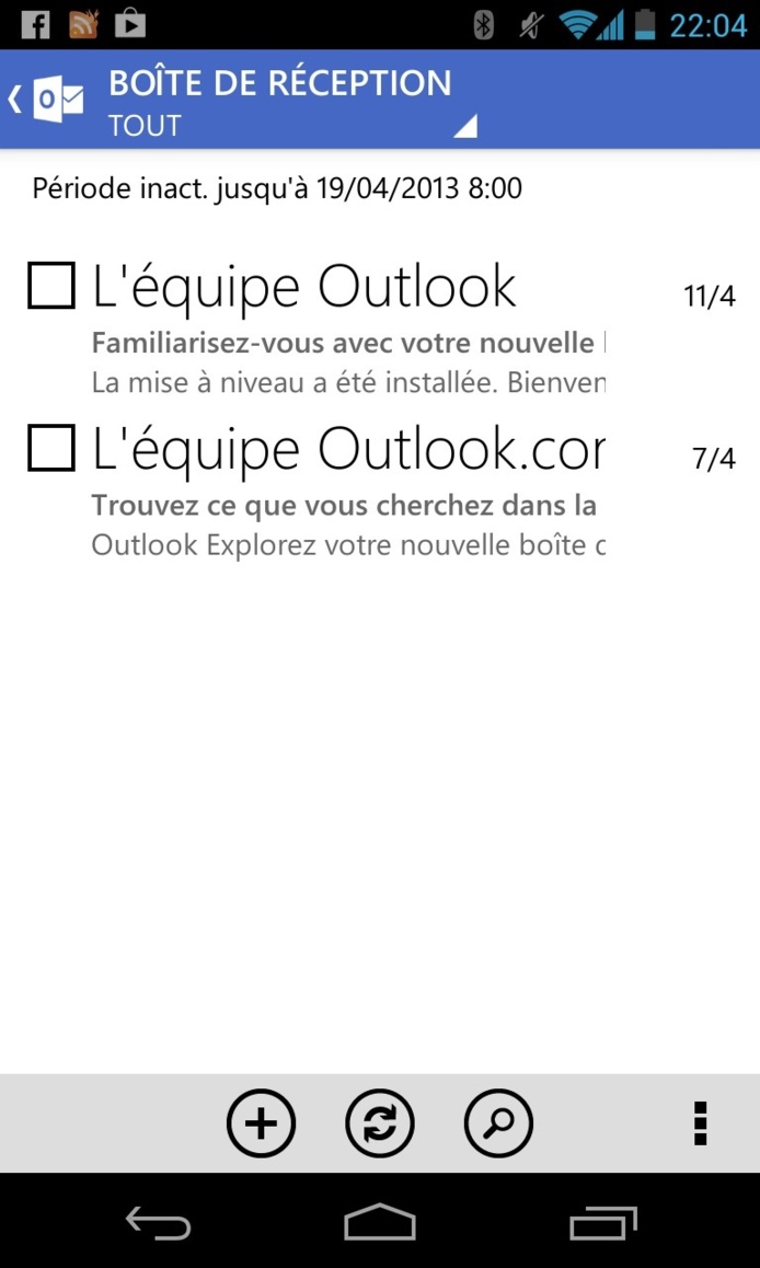 Outlook se met à jour sur le Google Play Store